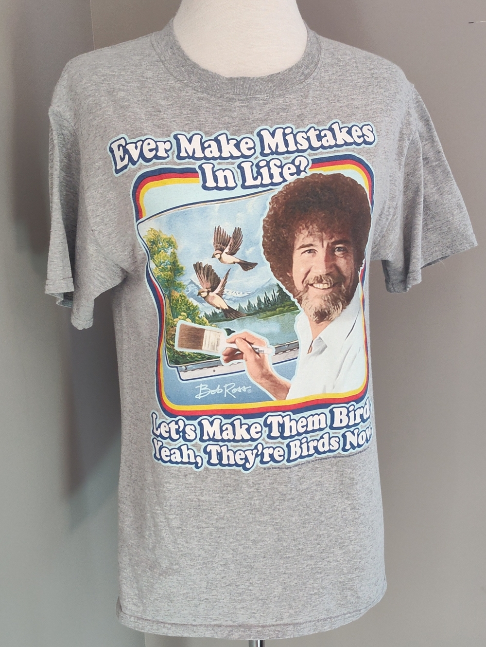 Bob Ross Gray Short Sleeve Graphic Tee - "Ever Make Mistakes In Life?"